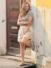 Shorts florales Muster Beige mit Spitzenrand