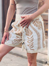 Shorts florales Muster Beige mit Spitzenrand