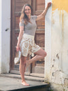 Shorts florales Muster Beige mit Spitzenrand