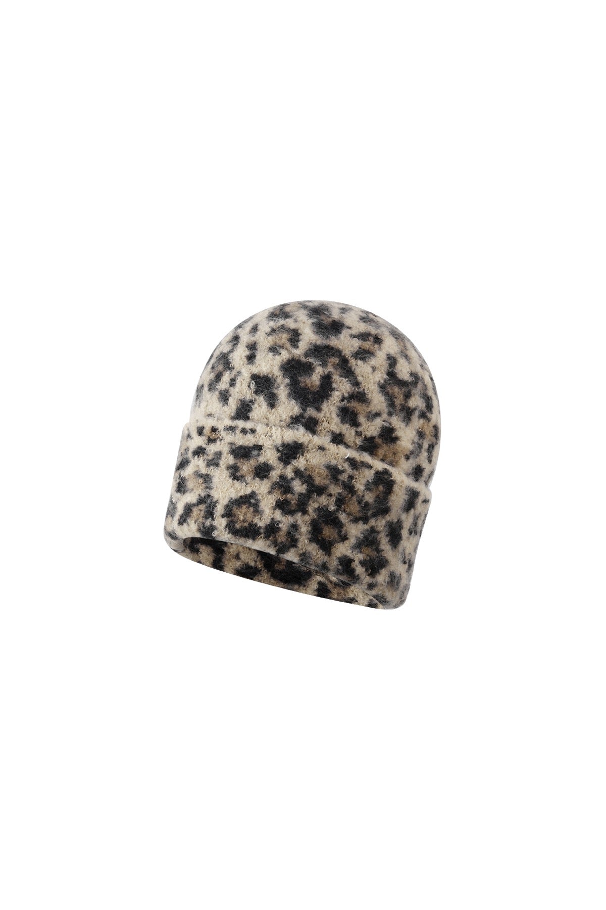 Leoparden Beanie in Beige und Schwarz – Produktansicht freigestellt