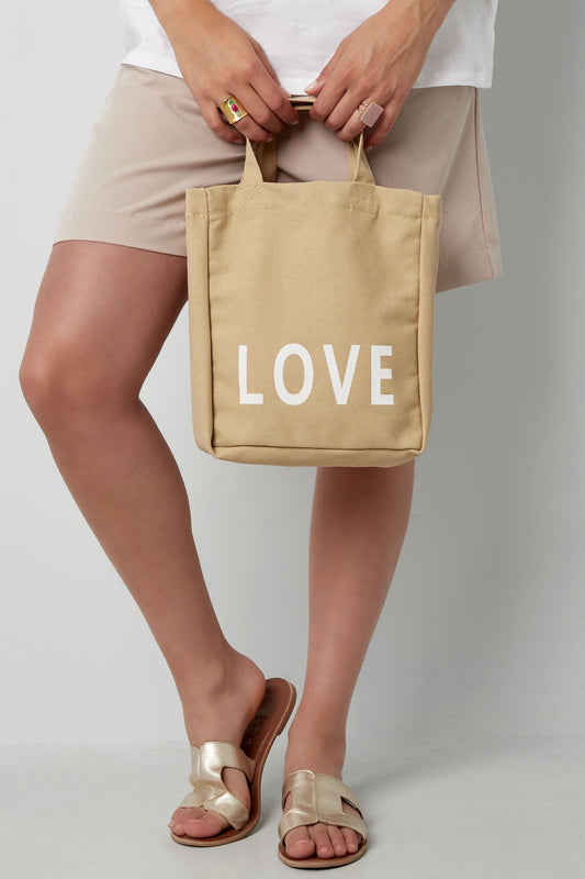Canvas-Tasche „LOVE“ in Sand – mit Schultergurt