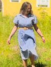 sommerliches gestreiftes Kleid mit Gürtel und Puffärmel