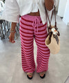 Gestrickte Streifenhose Pink Rot – weite Damen Strickhose Detailansicht