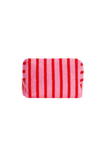 Kosmetiktasche aus Frottee – Pink mit roten Streifen