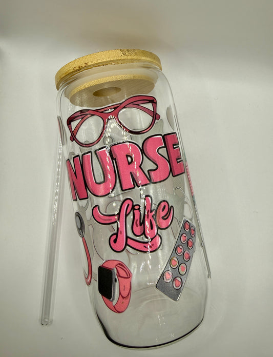 Glasbecher Nurse Life Bambussdeckel Glasstrohhalm 470ml | useful Beauty