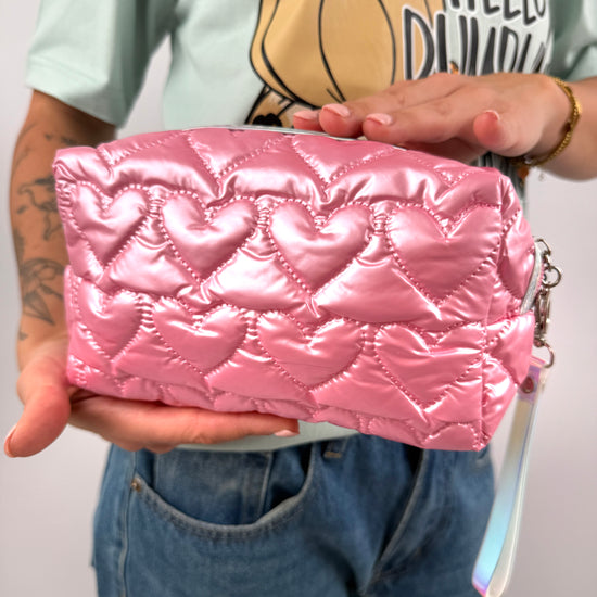 Rosa Herz-Kosmetiktasche glänzend – perfekte Beauty Bag