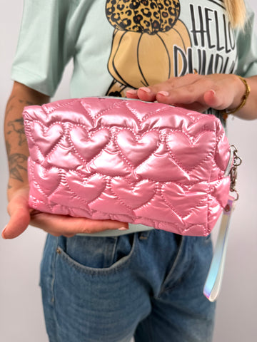 Rosa Herz-Kosmetiktasche glänzend – perfekte Beauty Bag