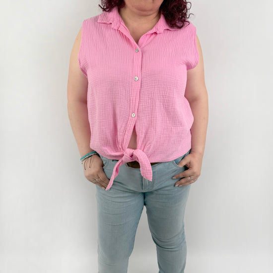 Musselin Weste zum Binden in Rosa.