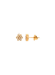 Goldener Ohrstecker in Blütenform, gefüllt mit kleinen Zirkonia Steinen.