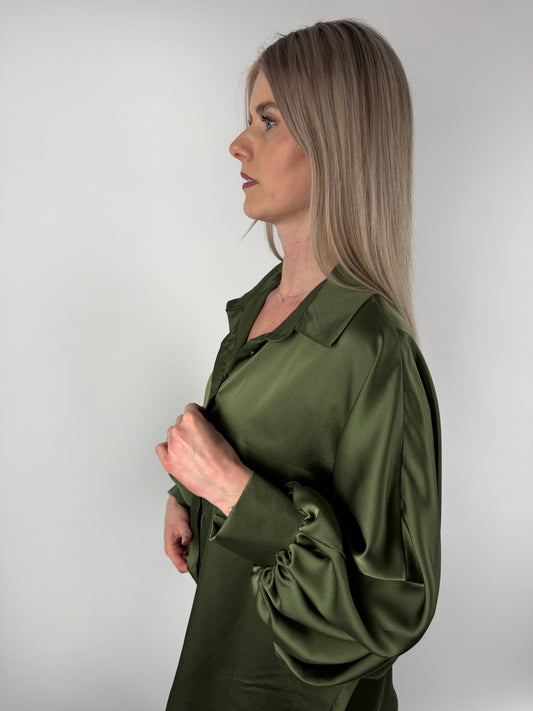 Satinbluse Olive Fledermausärmel