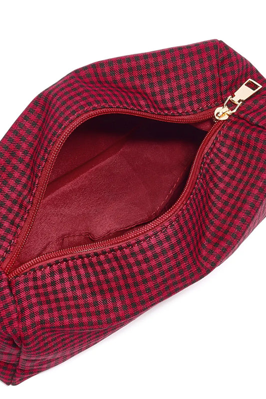 karierte Kosmetiktasche rot