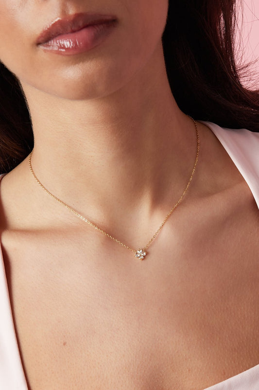 Edelstahl Halskette Zirkonia Kleeblatt Gold