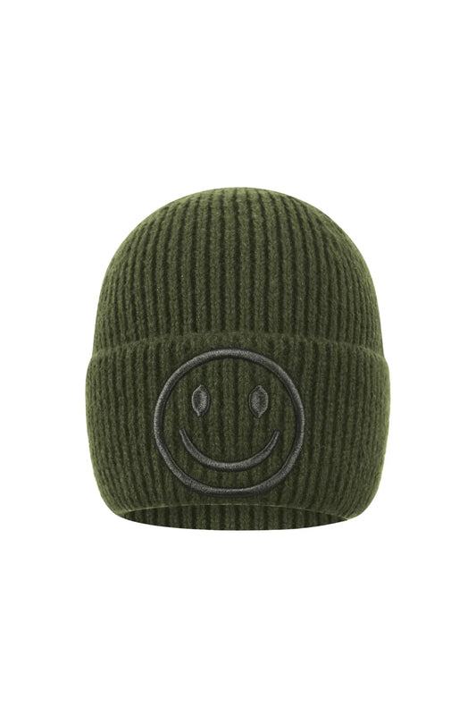 Smiley Beanie – Gerippte Mütze mit Stickerei