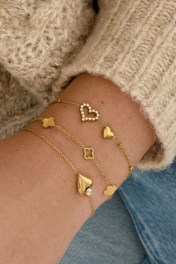 Edelstahl Armband mit diversen Kleeblättern gold