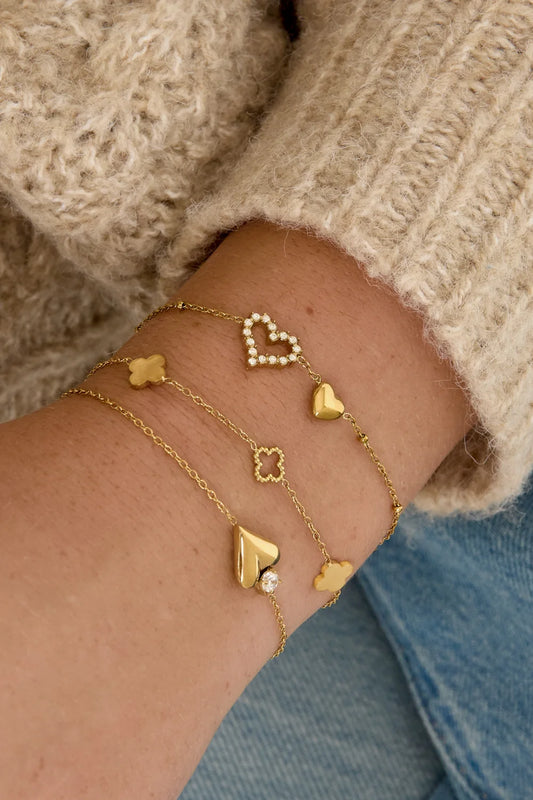Edelstahl Armband mit diversen Kleeblättern gold