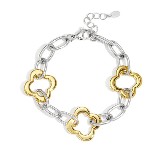 Glücksklee Armband in Gold-Silber auf weißem Hintergrund