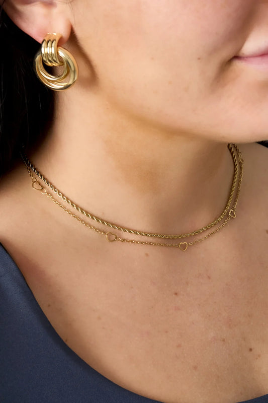 Feine Halskette mit hohlen Herzen- Premium Line